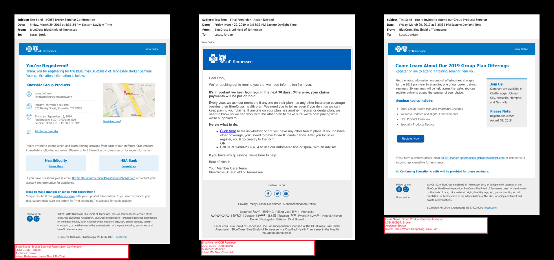Before – three emails, same organization, same month